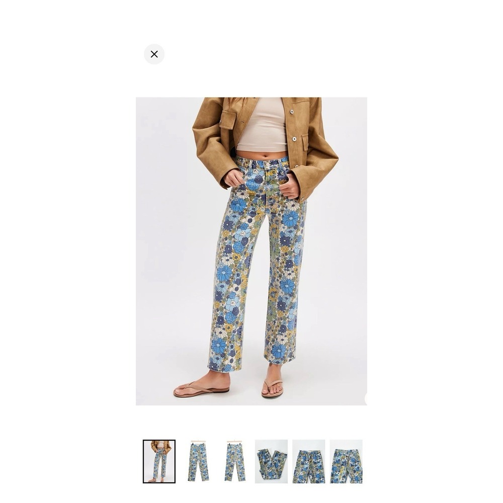 Mother The Rambler Ankle Jean, Dirtbike Floral Blue Denim High Rise Size 28
